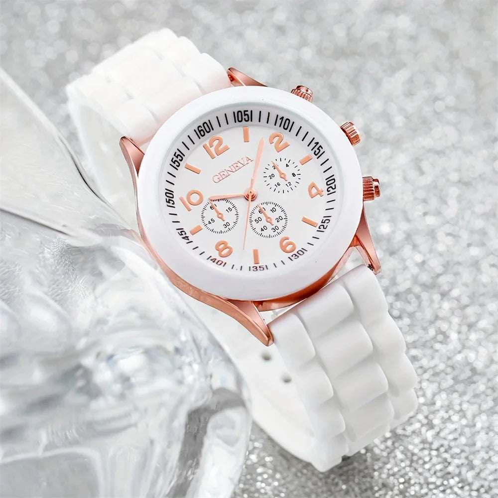 2Pcs Luxury Women's Watch Set Fashion Luxury Elegant Alloy Wristwatch Silicone Strap Couple Watch Men Quartz Holiday Gifts