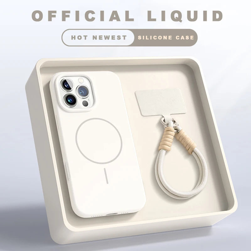 Magnetic Phone Case For iPhone 15 14 16 Plus 11 12 13 16 Pro Max Silicone Official Lanyard Magsafe Strap Protector Soft Cover