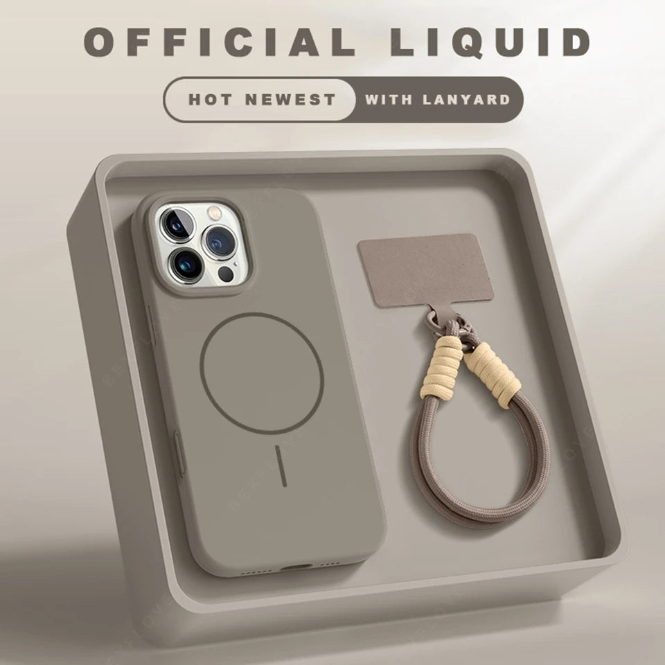 Magnetic Phone Case For iPhone 15 14 16 Plus 11 12 13 16 Pro Max Silicone Official Lanyard Magsafe Strap Protector Soft Cover