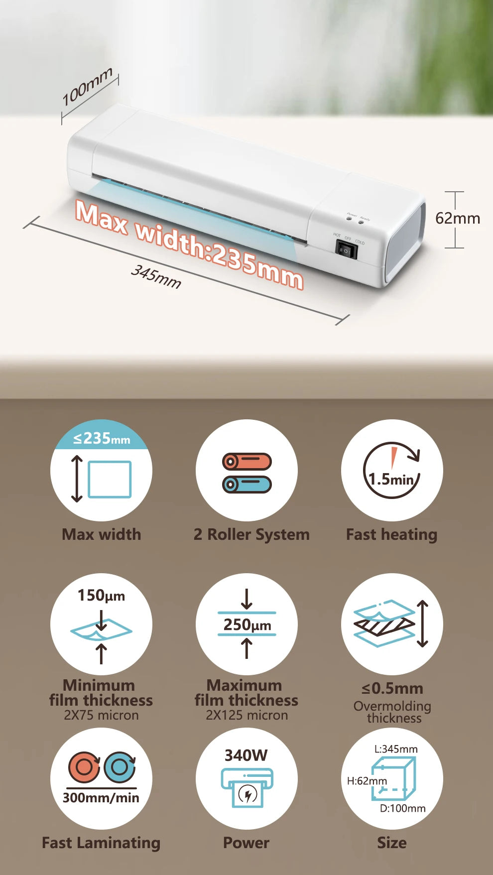 Laminating machine 9 inch laminating machine A4 A3 laminating machine 90 seconds fast preheating hot and cold laminating machine