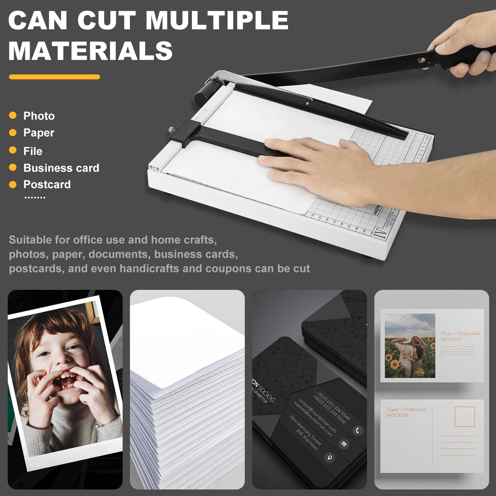 Paper Cutter A4 for Office and Crafts Heavy Duty 8/10/12-Sheet Capacity Trimmer Versatile Paper Slicer for Cardstock Photo Vinyl